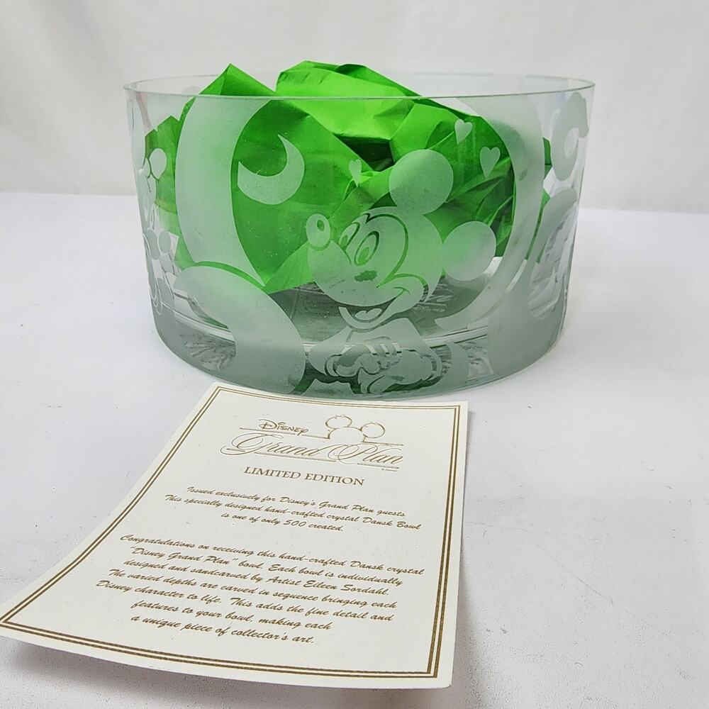 Disney Dansk Grand Plan Limited Edition (500) Etched Crystal Bowl 9" x 5" New